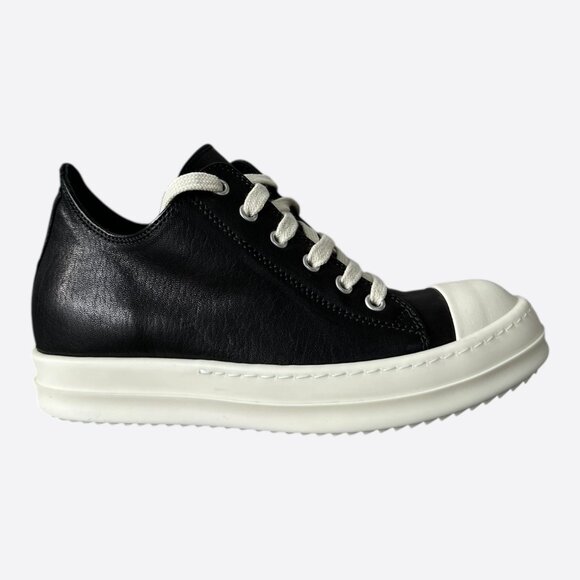 Rick Owens Black & White Leather Women's Low Top Sneakers - Picture 1 of 7